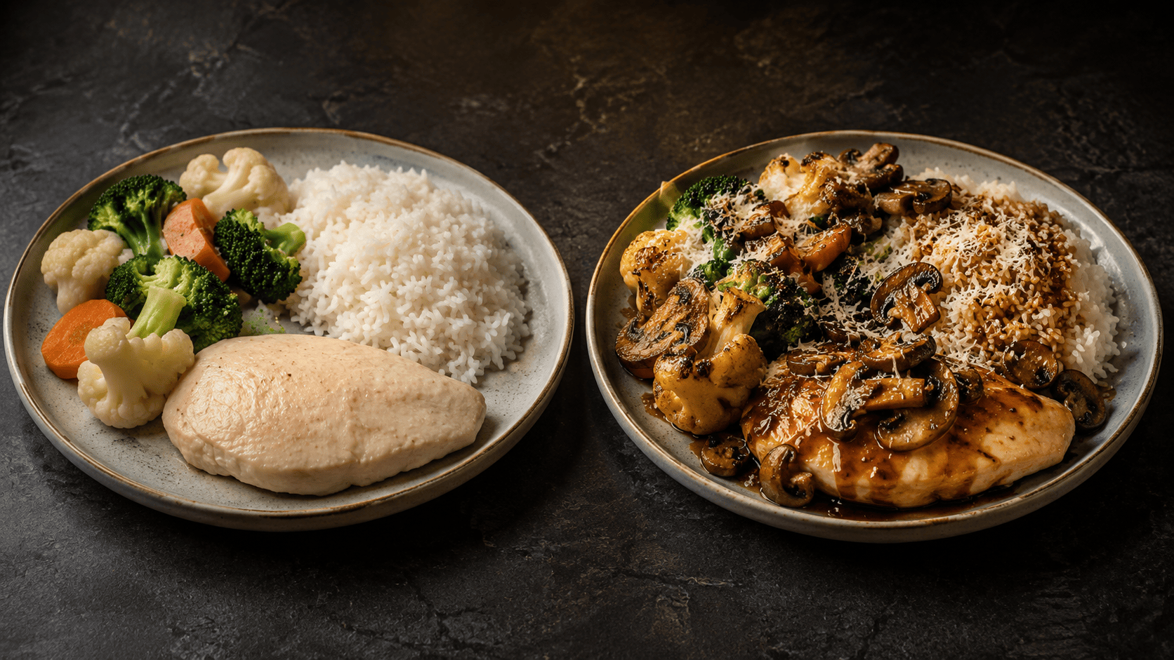 A collection of flavor-building ingredients: salt, lemon, herbs, and spices on a warm kitchen counter.